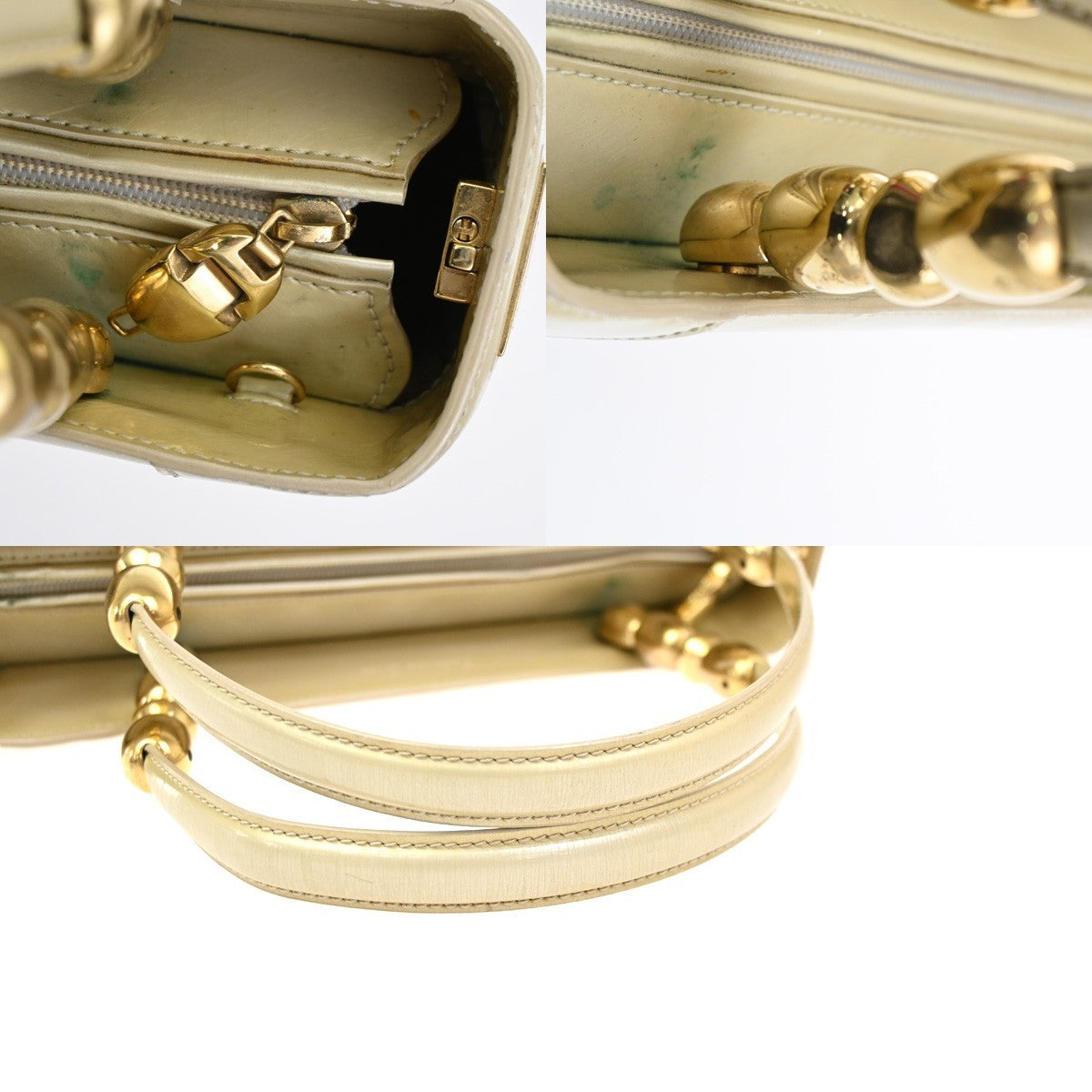CHRISTIAN DIOR Malice Pearl 2Way Shoulder Bag Patent Leather Beige Italy 88KC463