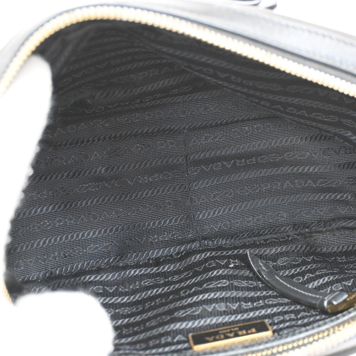 PRADA MILANO Jacquard Crossbody Shoulder Bag Canvas Leather Black GHW 76KC012