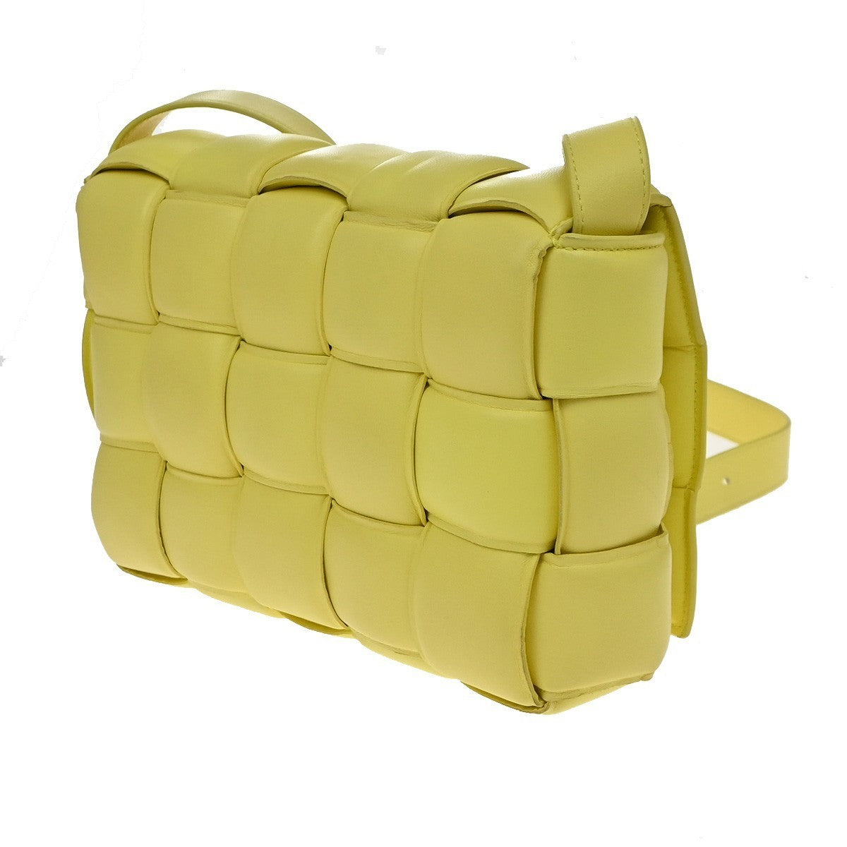 BOTTEGA VENETA Logo Padded Cassette Mini Shoulder Bag Leather Yellow 52RQ096