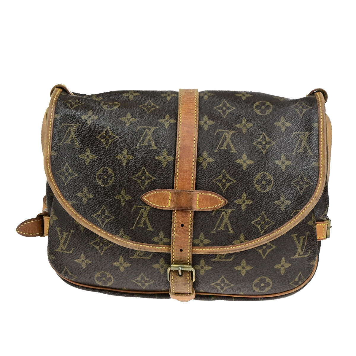 LOUIS VUITTON Logo Saumur 30 Shoulder Bag Monogram Leather Brown M42256 32YF525