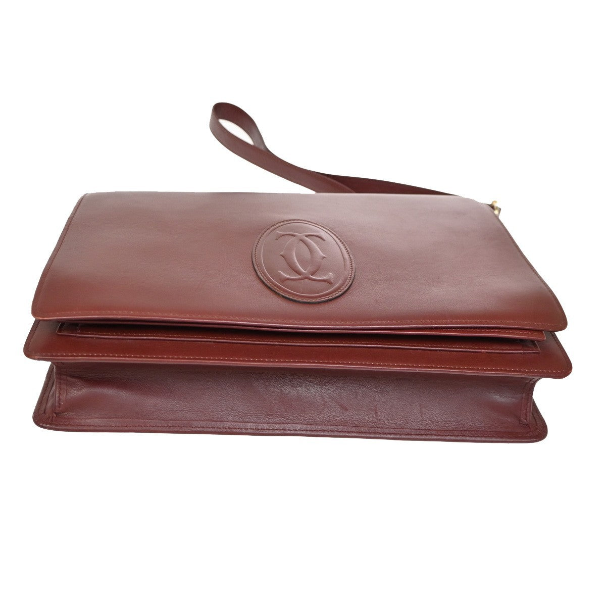 MUST DE CARTIER 2C Logo Flap Shoulder Bag Leather Bordeaux Red GHW Italy 66ZA041
