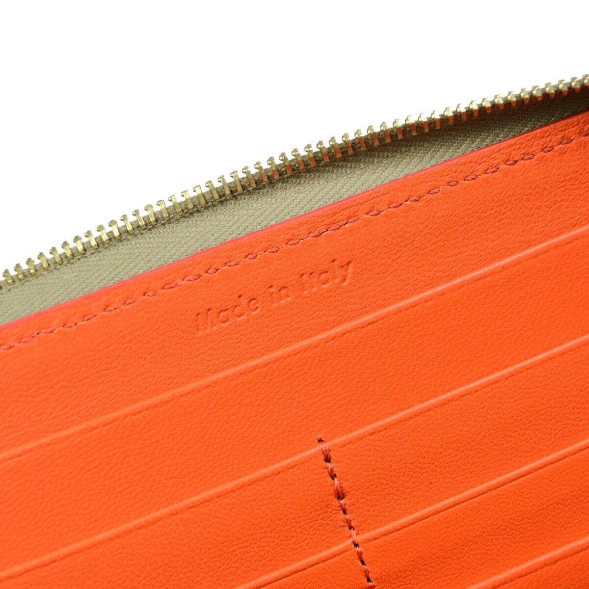 CELINE Logo Bicolor Round Zipper Long Wallet Canvas Leather Beige Orange 09KA373