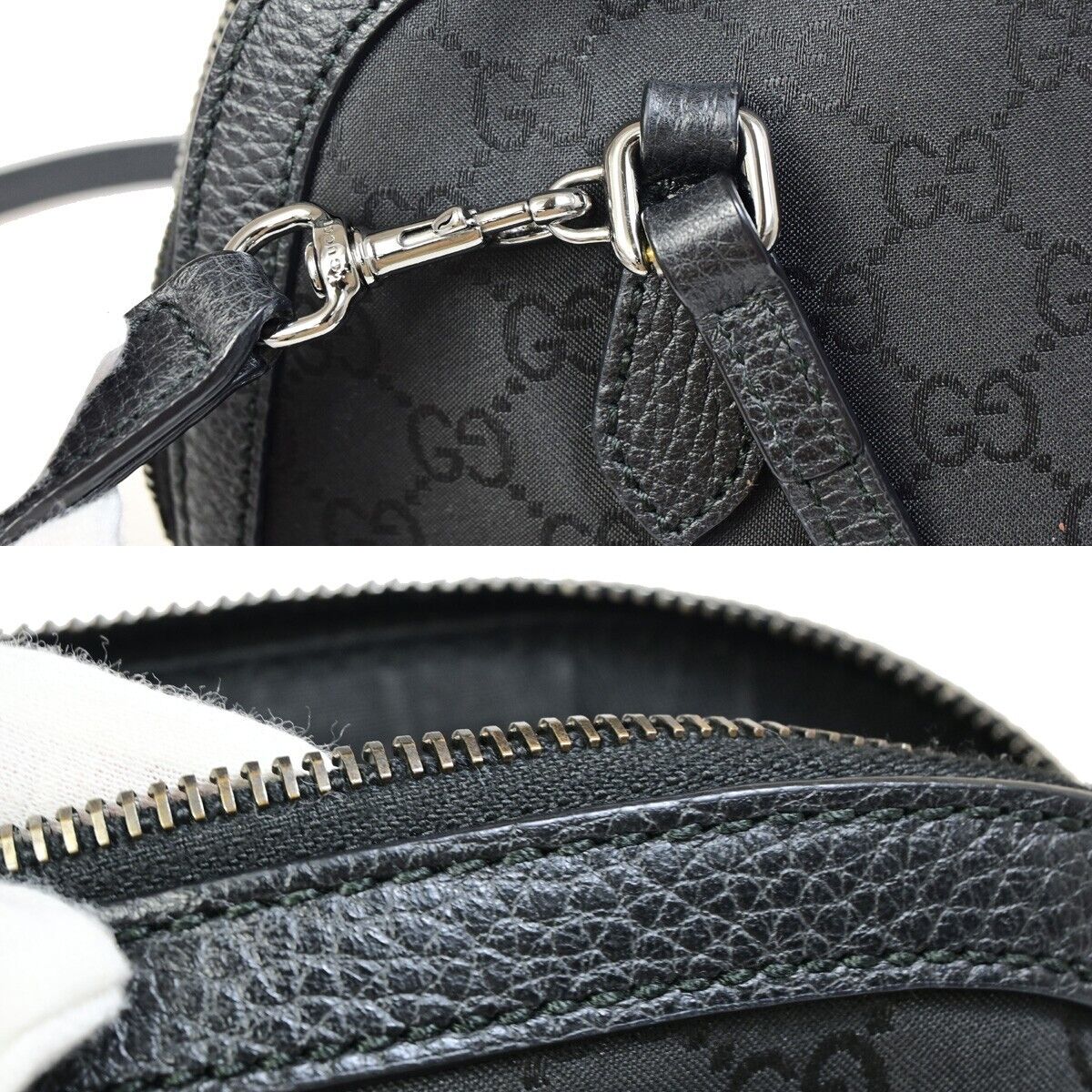 GUCCI GG Pattern 2Way Shoulder Hand Bag Nylon Leather Black Silver 85EB461