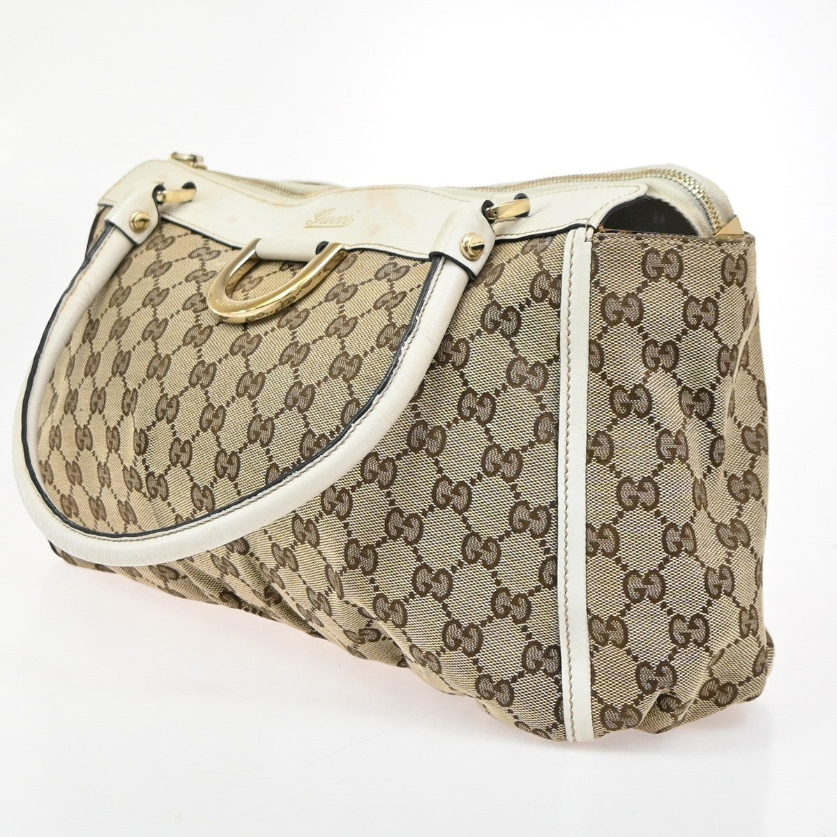 GUCCI Abbey GG Pattern D-Ring Shoulder Bag Canvas Leather BN White Italy 36ZA304