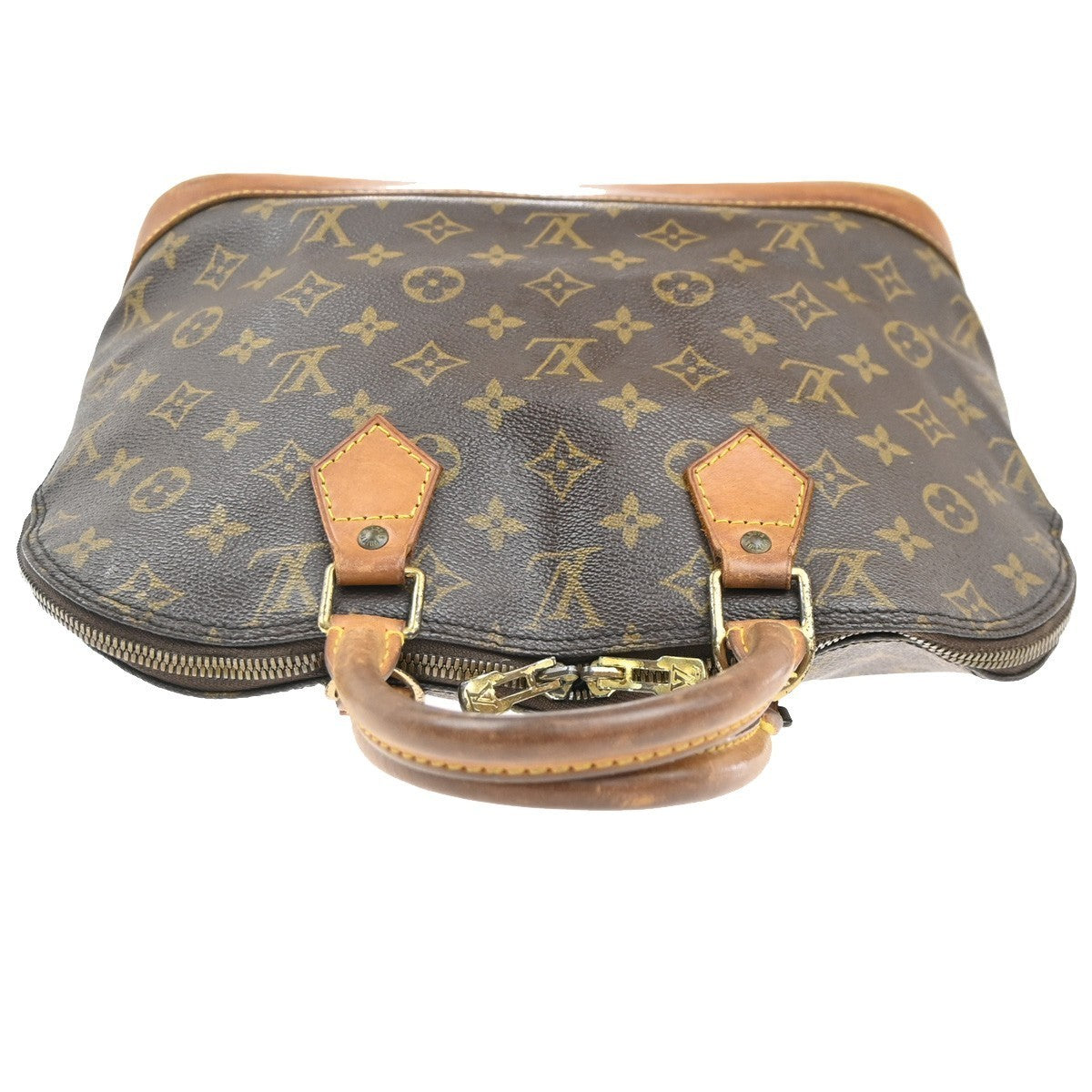 LOUIS VUITTON LV Logo Alma Hand Bag Monogram Leather Brown France M51130 35MA370