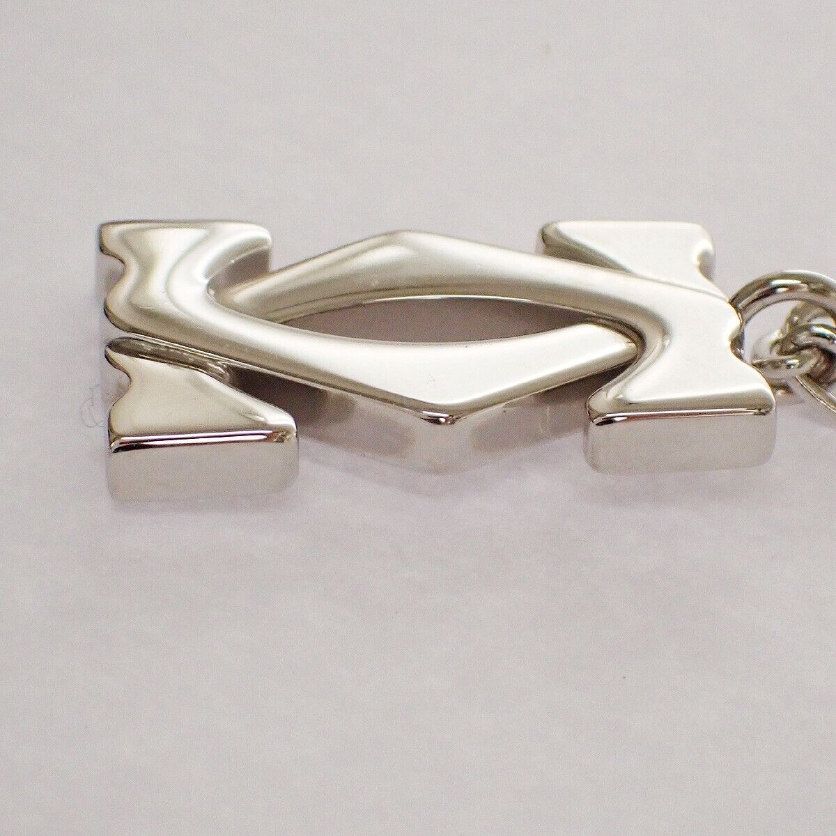 CARTIER 2C Logo Chain Necklace Top Charm  Key Ring Silver ACCESSORY 01SH128