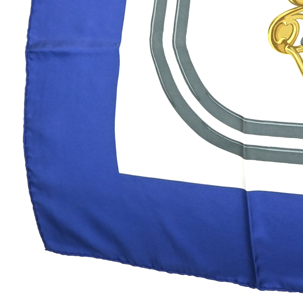 HERMES Logo Carre Scarf 90  " BRIDES de GALA " 100% Silk Blue France 63YJ113
