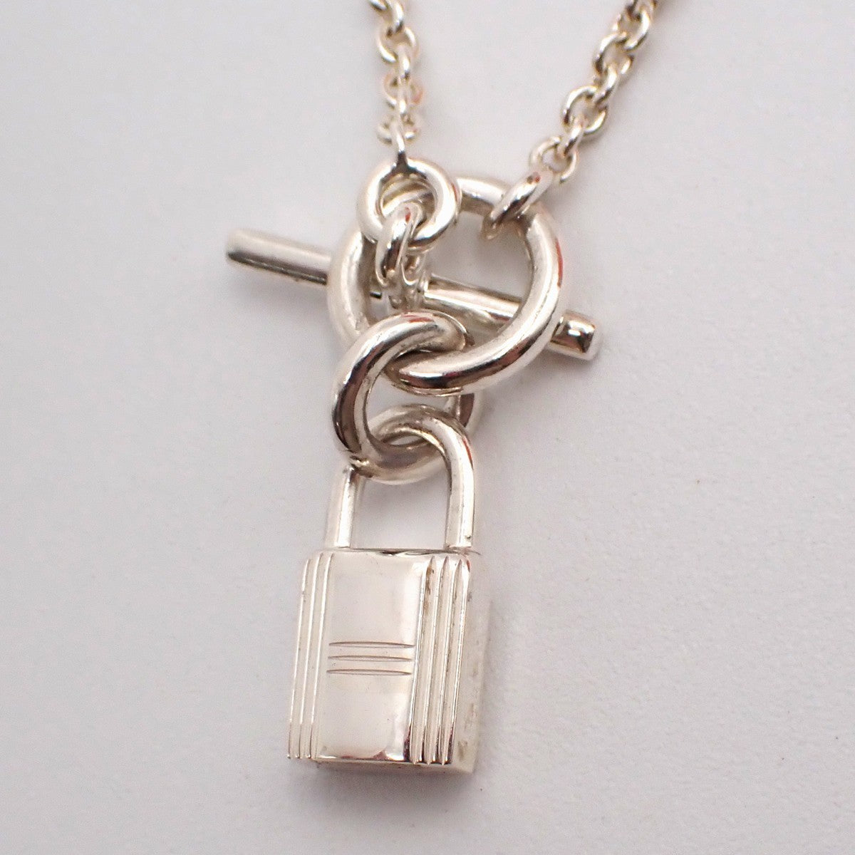 HERMES Logo Amulet Cadena Chain Necklace Pendant silver 925 France 72LC618