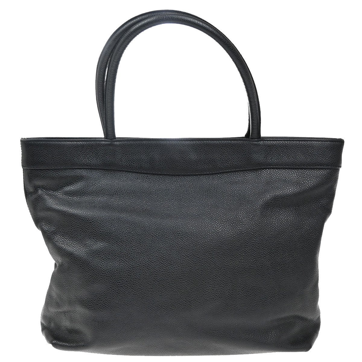 CHANEL CC Logo Shoulder Tote Bag Grained Calfskin Leather Black Italy 20KP360