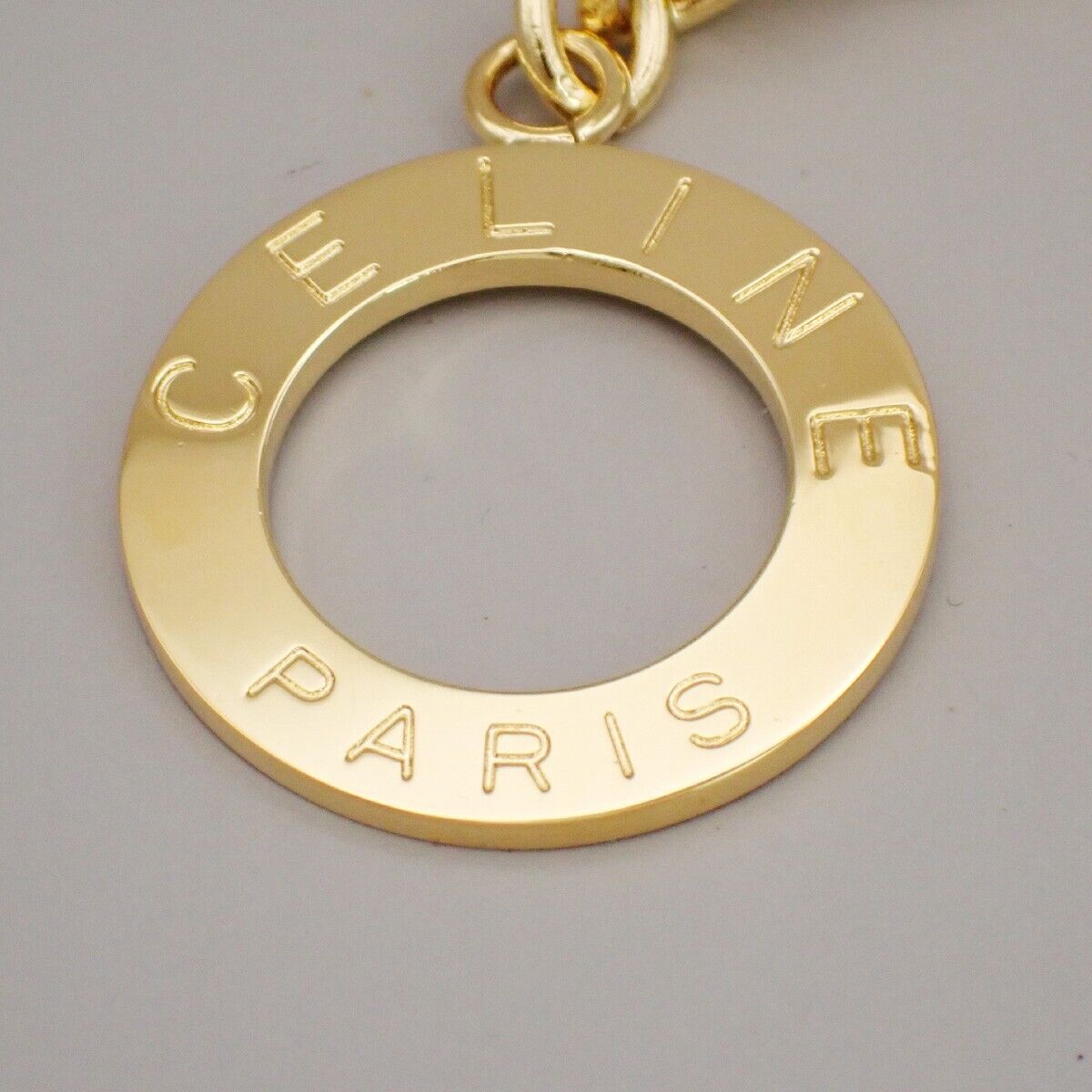 CELINE Logo Circle Ring Key Chain Gold Accessory 07KA376