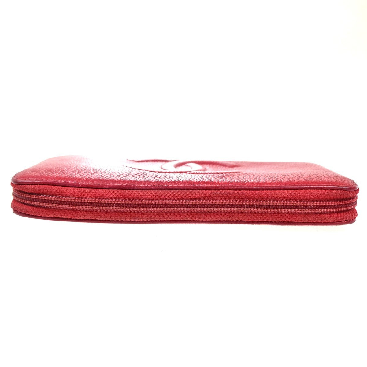 CHANEL CC Logo Zipper Around Wallet Grained Calfskin Leather Red SHW 35KP548