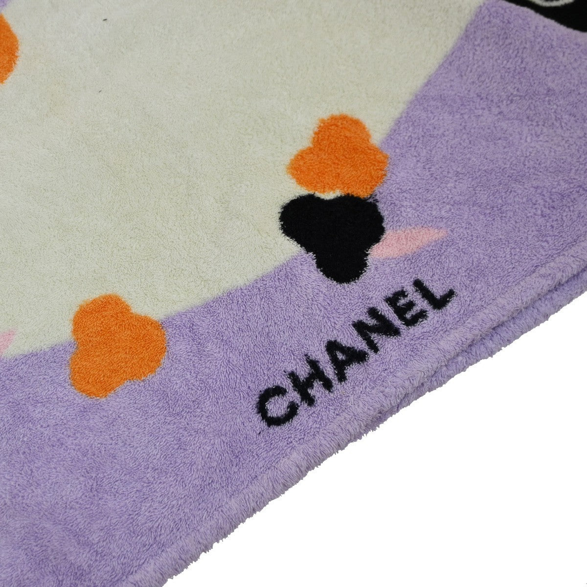 CHANEL CC Logo Camellia Large Beach Towel 100% Cotton Purple White 01KP556