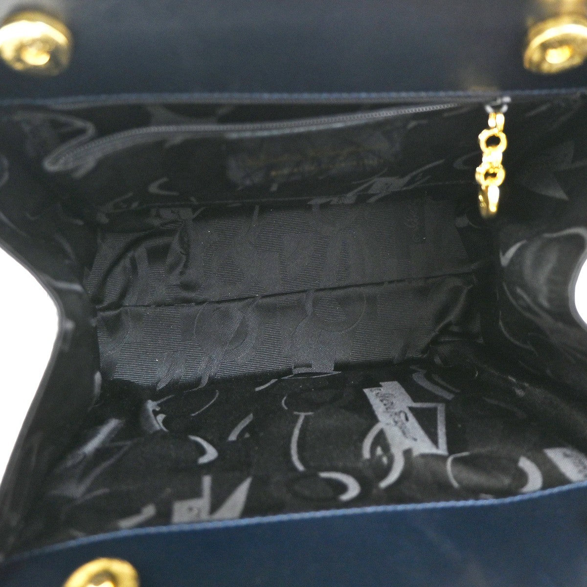 SALVATORE FERRAGAMO Vara 2Way Shoulder Hand Bag Canvas Leather Navy Blue 80YH965
