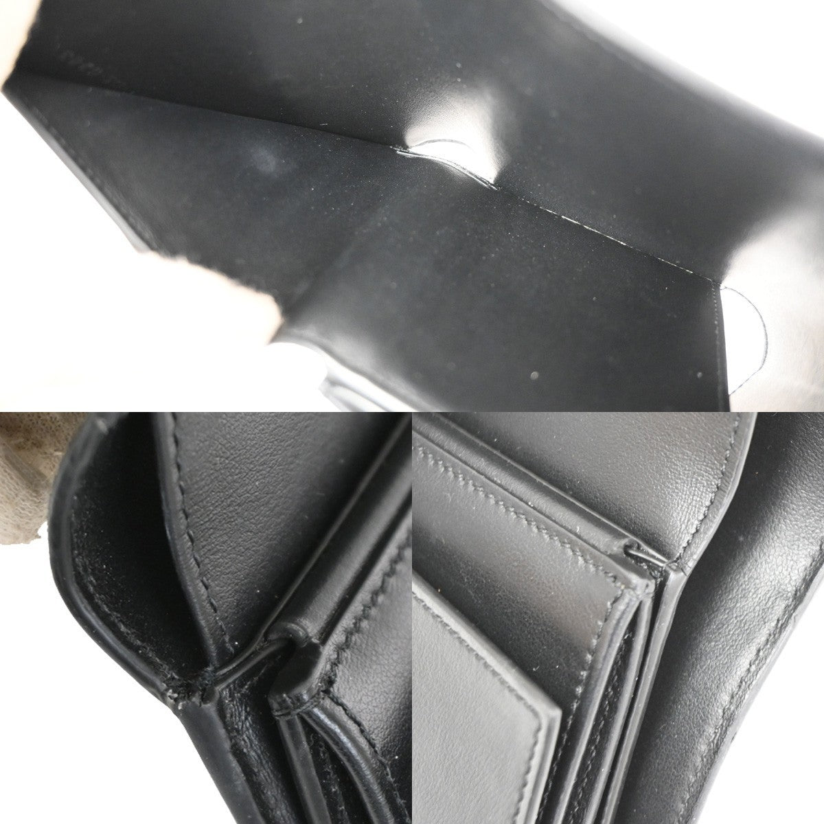 CELINE Triomphe Small Trifold Wallet Purse Leather Black GHW 31TA346