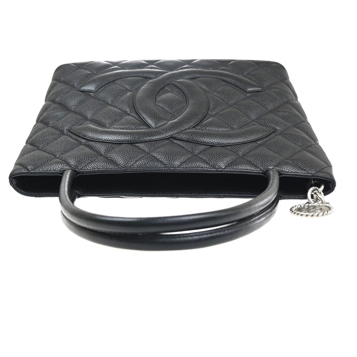 CHANEL CC Medallion Shoulder Bag Grained Calfskin Leather Black SHW 641RL957