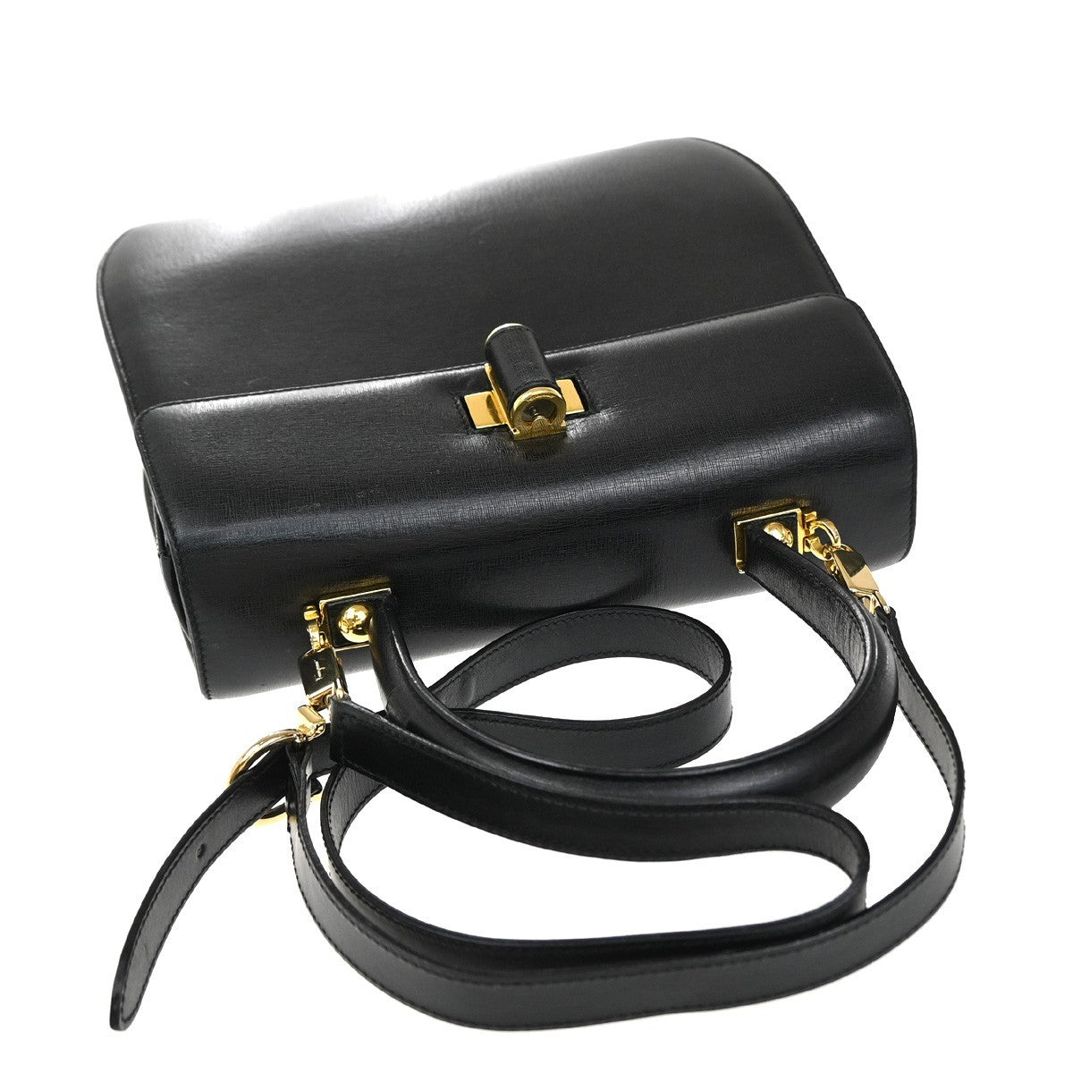 SALVATORE FERRAGAMO Gancini 2Way Shoulder Hand Bag Leather Black GHW 68KP367