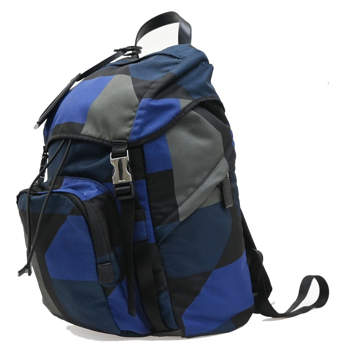 PRADA Logo Backpack Bag Nylon Leather Blue Khaki Black SHW Italy 26MA684