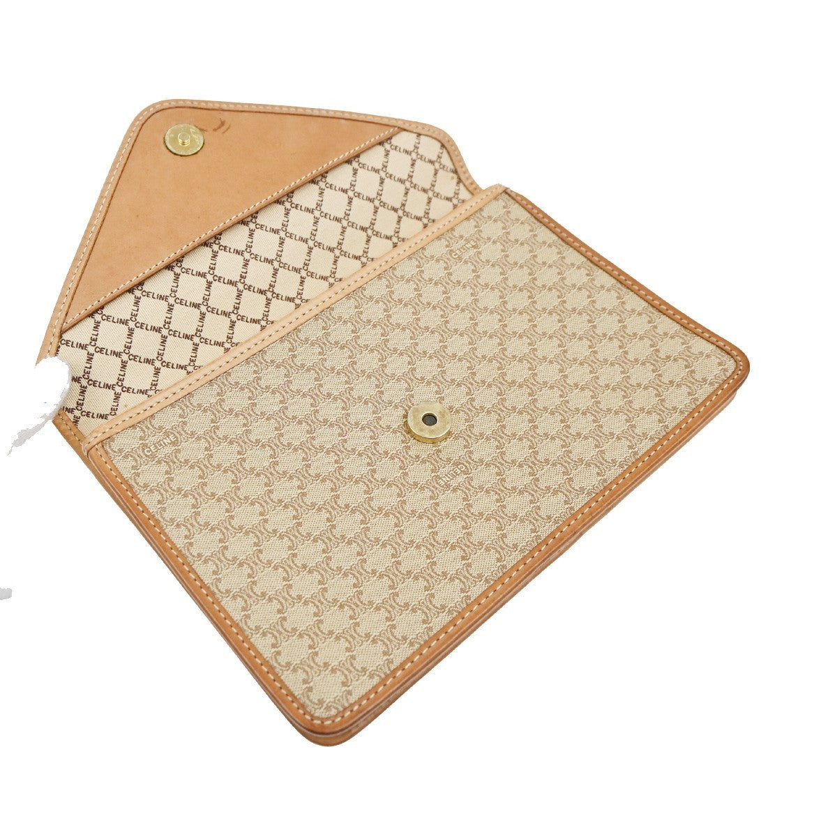 CELINE 2 Set Macadam Pattern Clutch Bag Compact Wallet PVC Leather Brown 02EG244