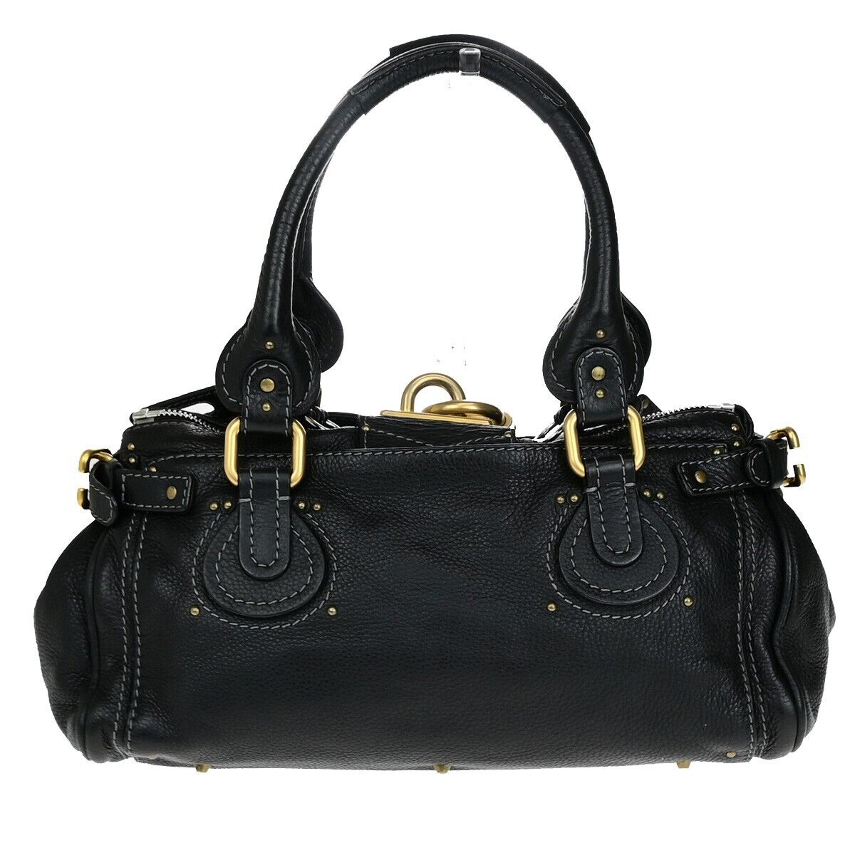 CHLOE Logo Paddington Shoulder Hand Bag Leather Black GHW Italy 38RK781