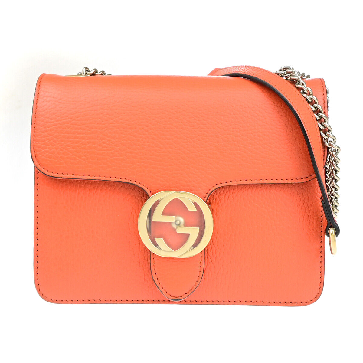 GUCCI Logo Interlocking G Chain Mini Shoulder Bag Leather Orange GHW 58YG618