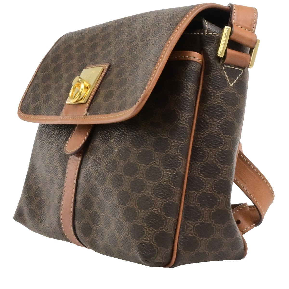 CELINE Logo Macadam Pattern Shoulder Bag PVC Leather Brown GHW Italy 64YH136