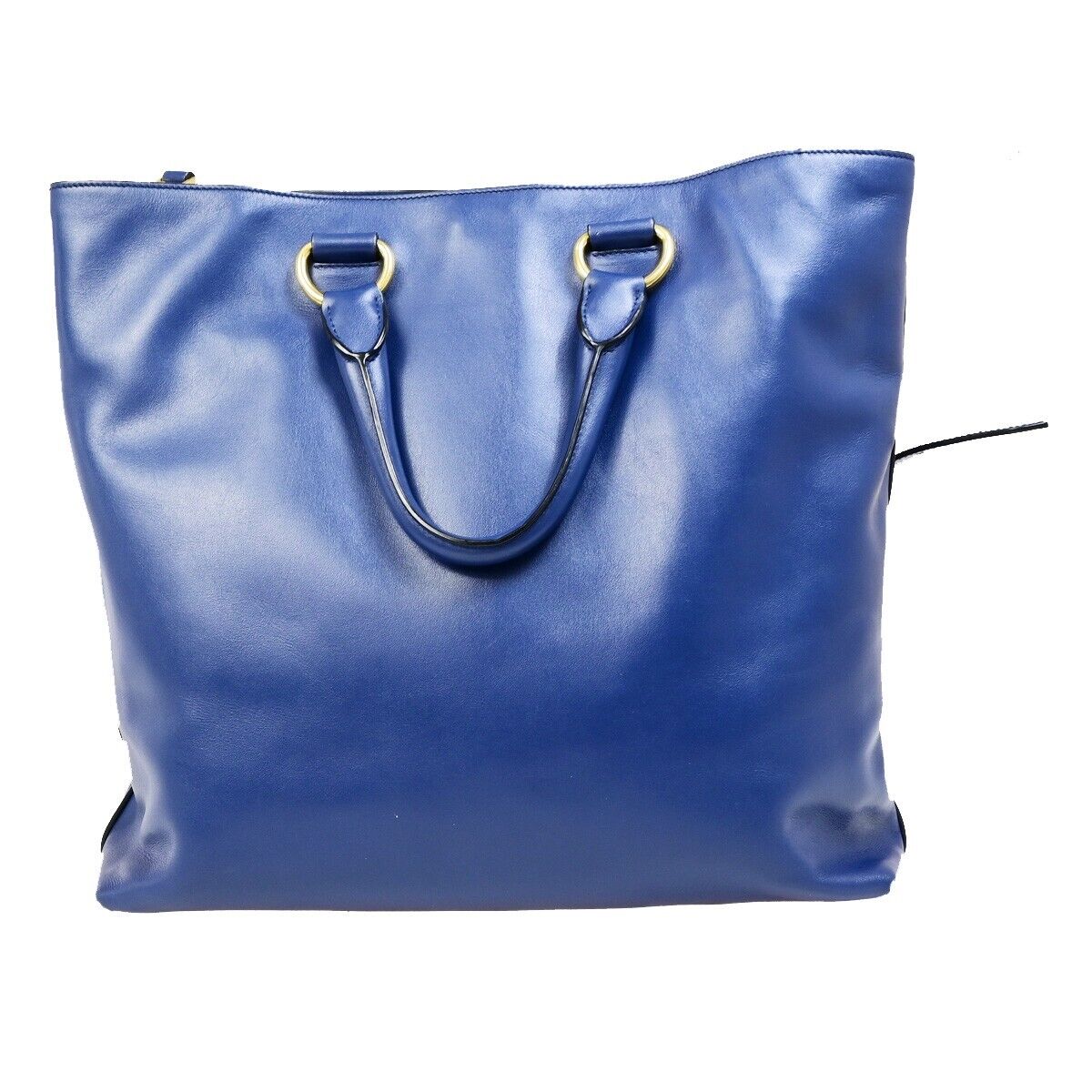 PRADA MILNO Logo 2Way Shoulder Tote Bag Leather Blue Gold-Plated 70EB366