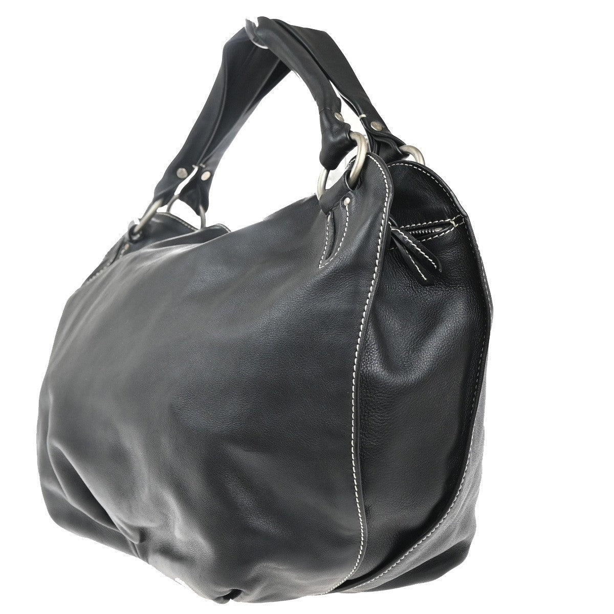 CELINE Logo Bittersweet Shoulder Hobo Hand Bag Leather Black SHW Italy 76MA411