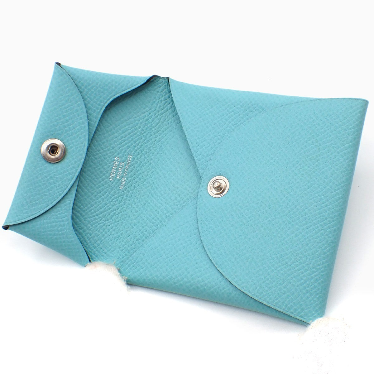HERMES Logo Bastia Wallet Purse Coin Case Epson Leather Blue 38RL543