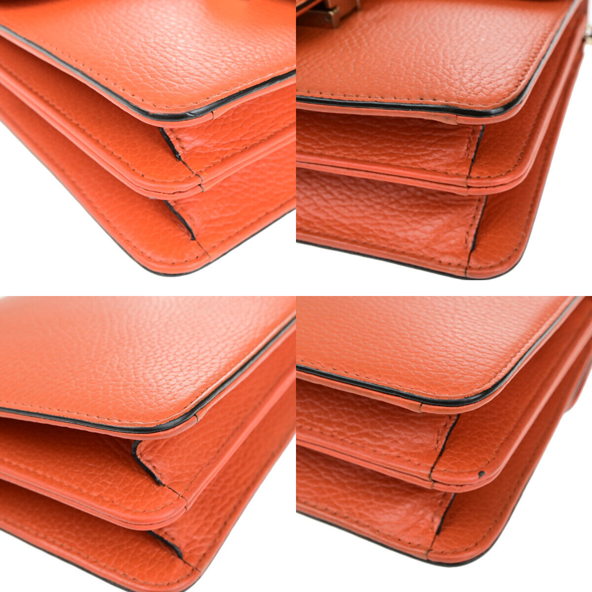 GUCCI Logo Interlocking G Chain Mini Shoulder Bag Leather Orange GHW 58YG618