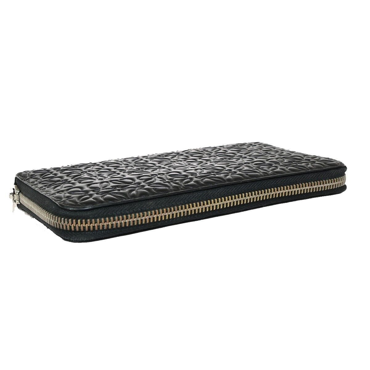 LOEWE Logo Anagram Repeat Long Zipper Wallet Embossed Leather Black 69FB177