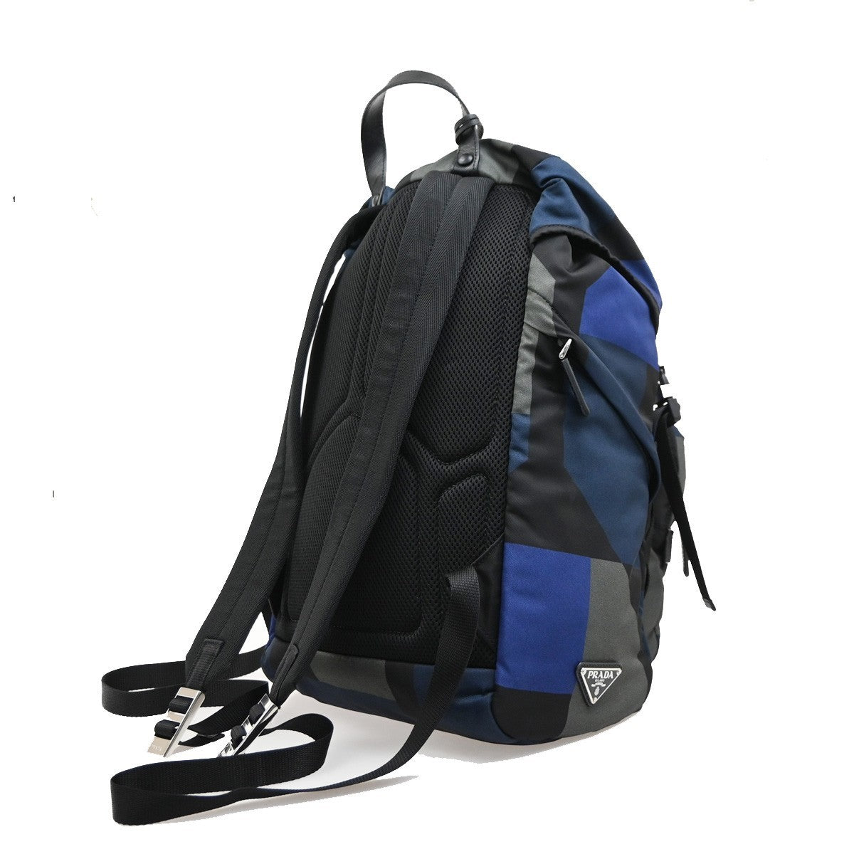 PRADA Logo Backpack Bag Nylon Leather Blue Khaki Black SHW Italy 26MA684