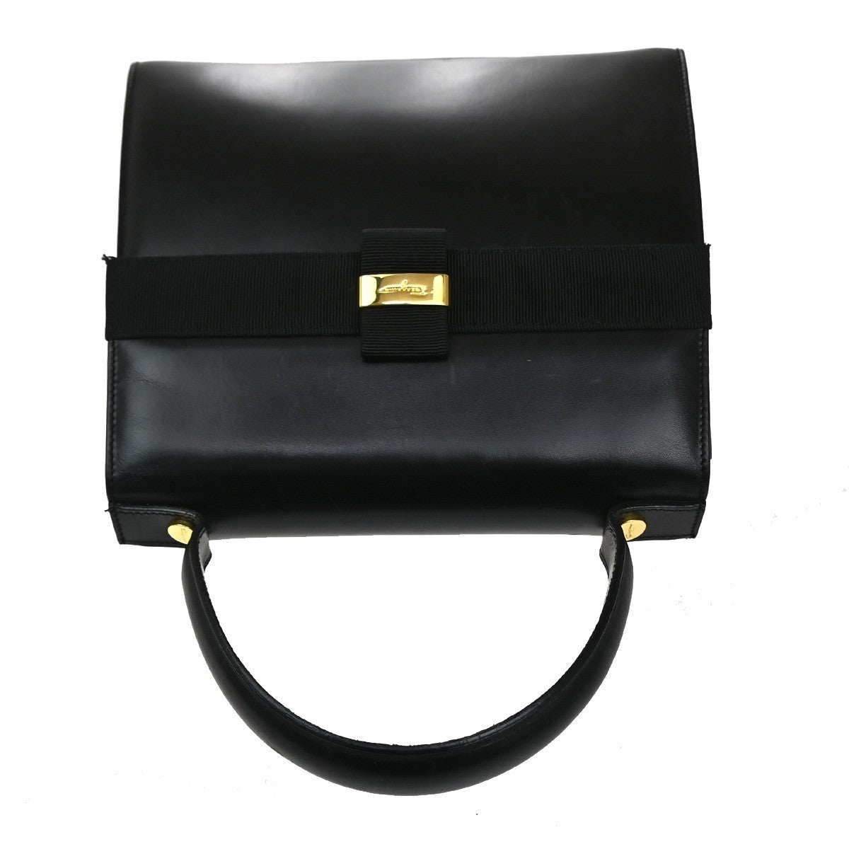 Salvatore Ferragamo Logo Vara flap Hand bag Leather Black GHW Italy 62MA110
