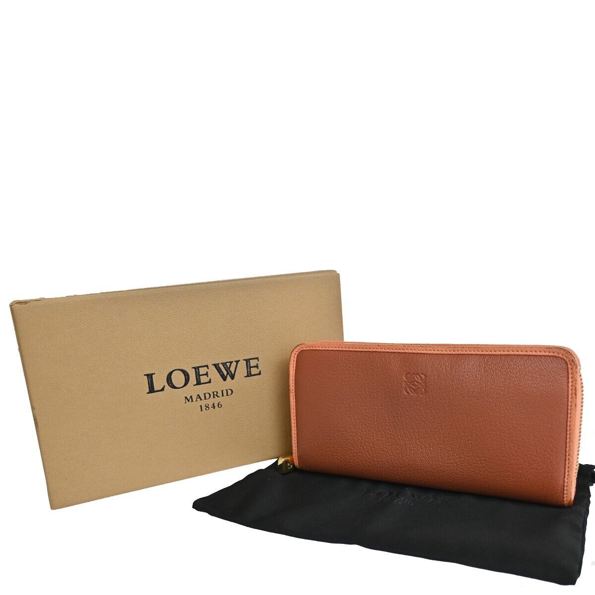 LOEWE Logo AMAZONA Long Wallet Purse Leather Brown Gold-Plated Spain 31SH544