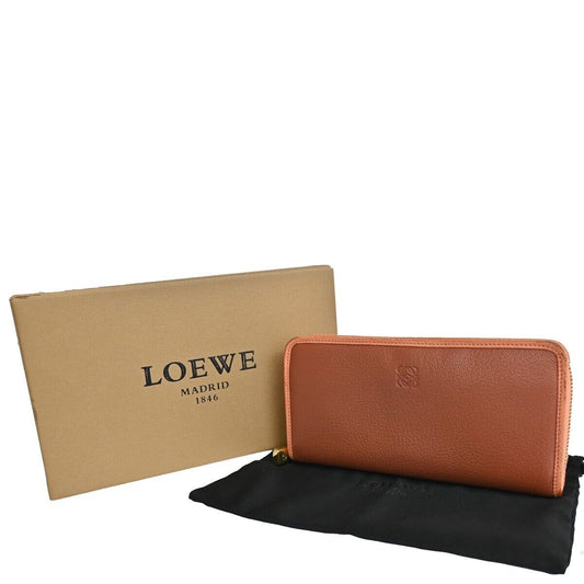 LOEWE Logo AMAZONA Long Wallet Purse Leather Brown Gold-Plated Spain 31SH544