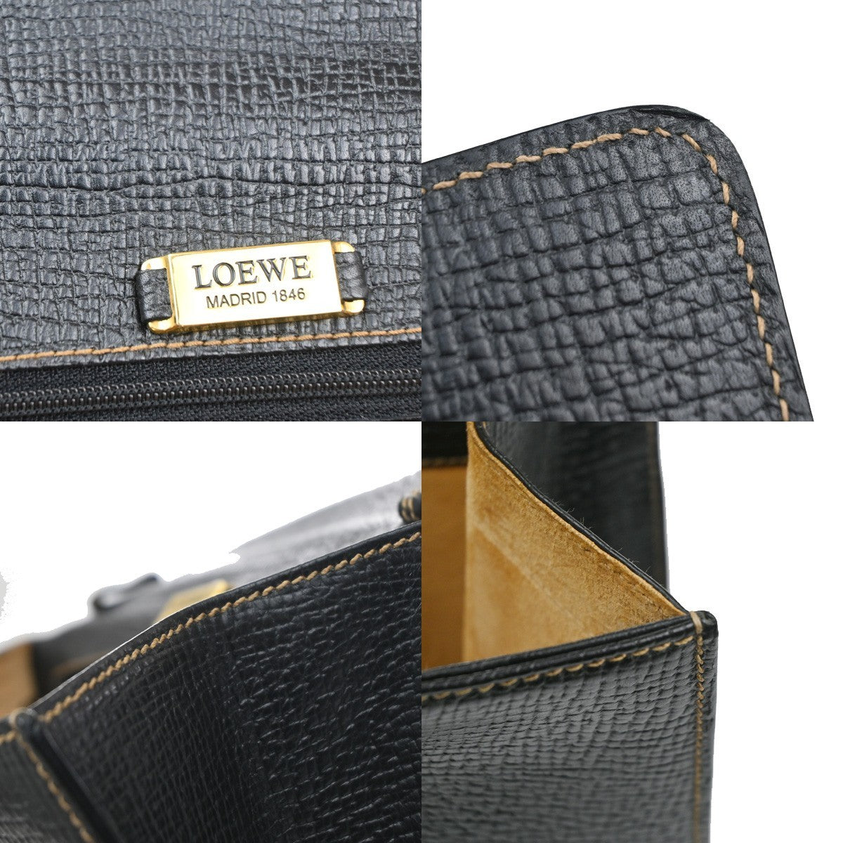 LOEWE Logo Barcelona Shoulder Hand Bag Leather Black GHW Spain 87YH942