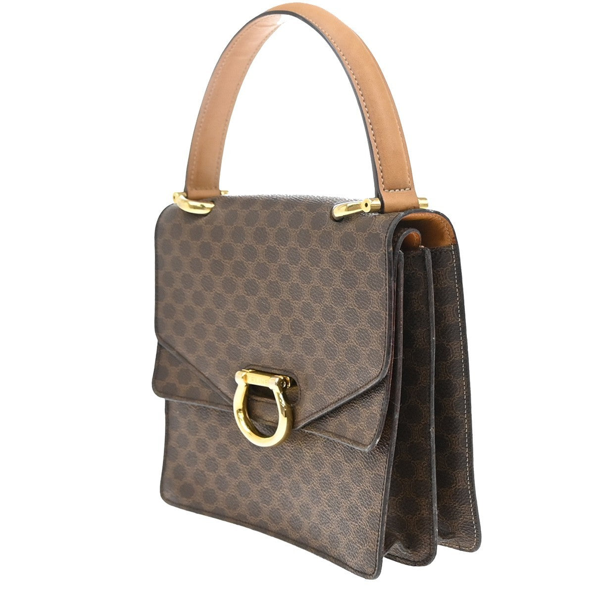 CELINE Logo Macadam Pattern Hand Bag PVC Leather Brown GHW Italy 67EF790