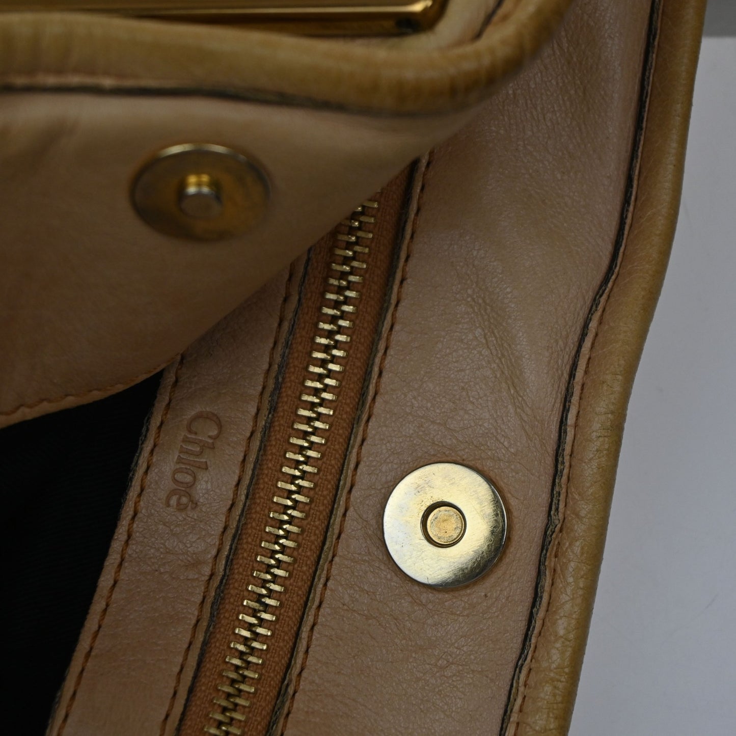 CHLOE Logo Etel Shoulder Hand Bag Leather Beige Brown GHW 63KD065