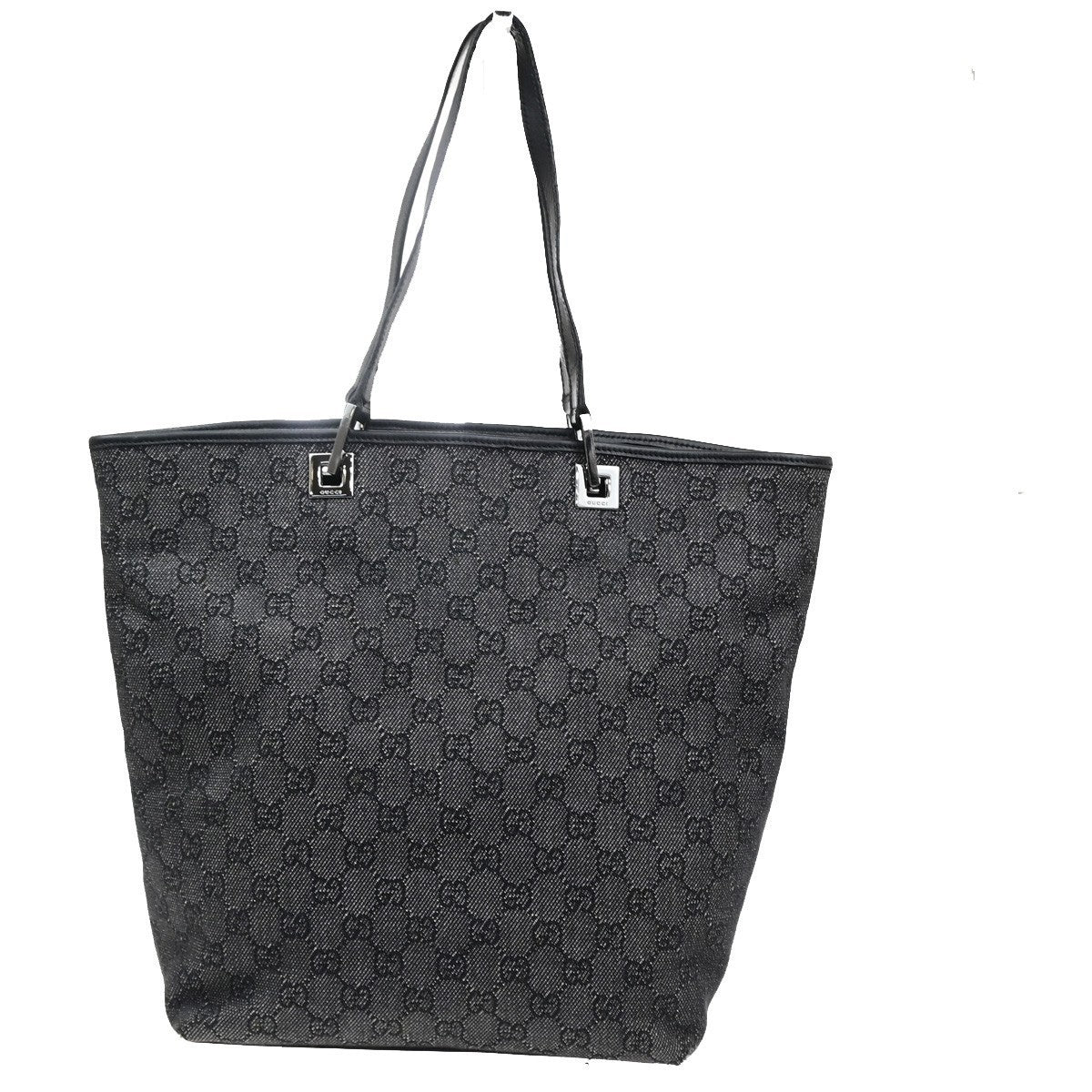 GUCCI Logo GG Pattern Shoulder Tote Bag Canvas Leather Black SHW Italy 62MA722