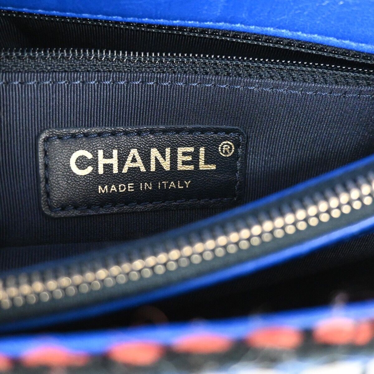 CHANEL CC Matelasse Tweed Chain Shoulder Bag Leather Wood Blue GHW 961RH816