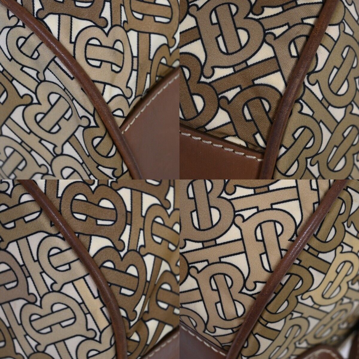 BURBERRY Logo Hand Shoulder Bag Coated Canvas  Leather Beige Brown 69SH255