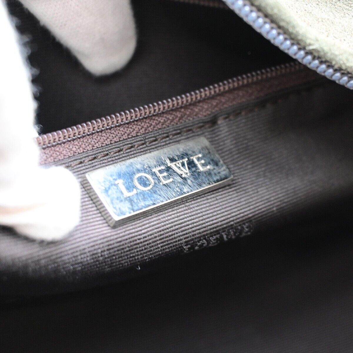 LOEWE Logo Anagram Amazona 28 Hand Bag Suede Leather Green Brown Spain 87FB191