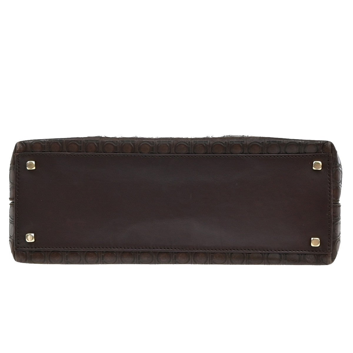 SALVATORE FERRAGAMO Logo Gancini Hand Bag Embossing Leather Brown GHW 31KA784