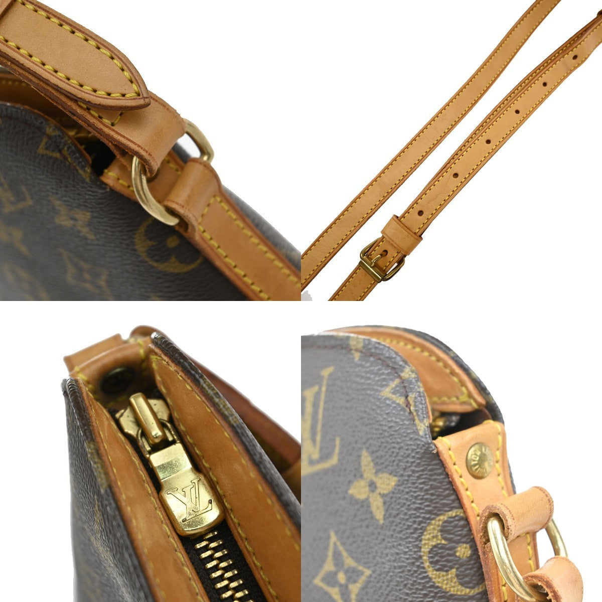 LOUIS VUITTON Logo Drouot Shoulder Bag Monogram Leather Brown M51290 96KB486