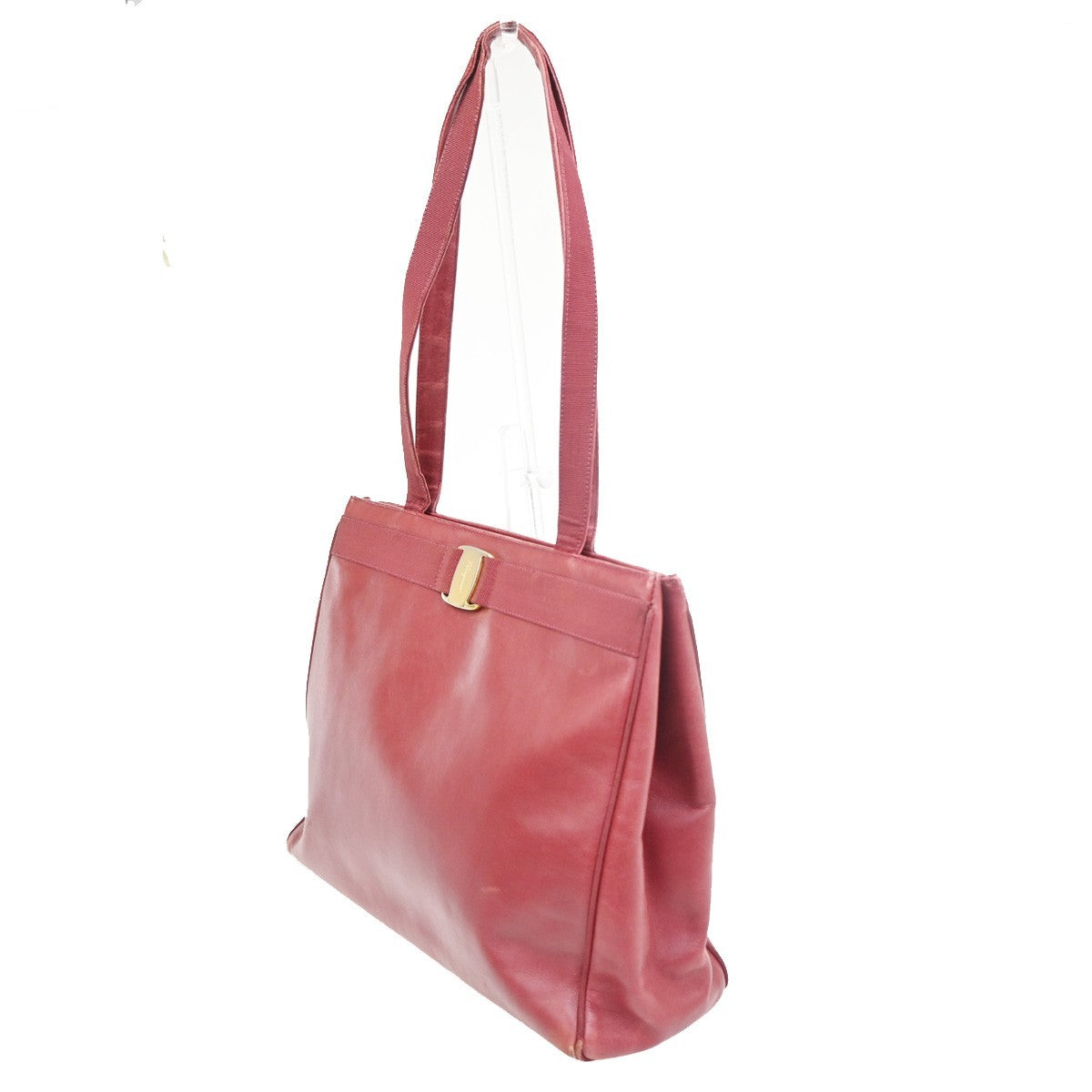 SALVATORE FERRAGAMO Logo Vara Shoulder Bag Canvas Leather Red Italy 01KC519