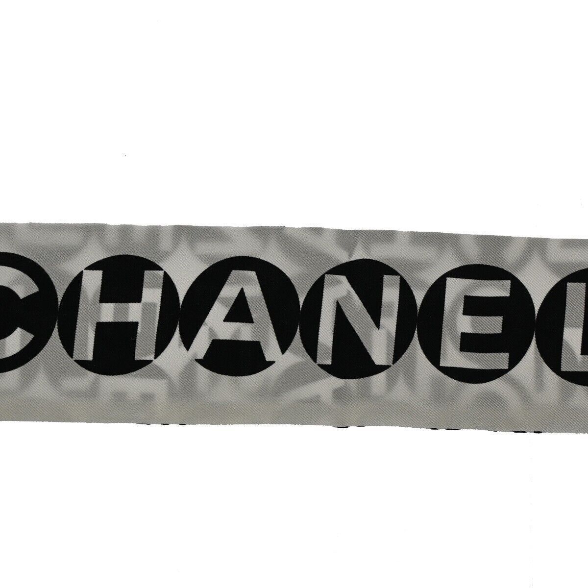 CHANEL Logo Long Scarf Ribbon 100% Silk White Black Red Italy Accessory 67YC050