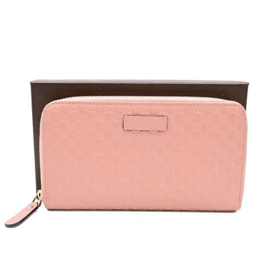 GUCCI Logo Micro GG Guccissima Long Zipper Wallet Leather Pink GHW Italy 39YE519