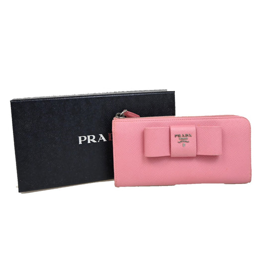PRADA Logo Saffiano Long Zipper Around Wallet Leather Pink SHW Italy 66EE269