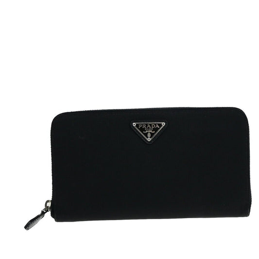 PRADA MILANO Logo Long Zipper Wallet Purse Nylon Leather Black Italy 62EC075