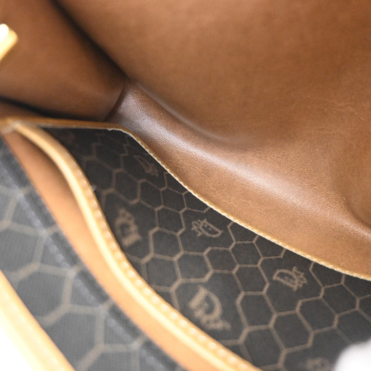CHRISTIAN DIOR Honeycomb Shoulder Bag PVC Leather Brown Gray GHW 31CB033