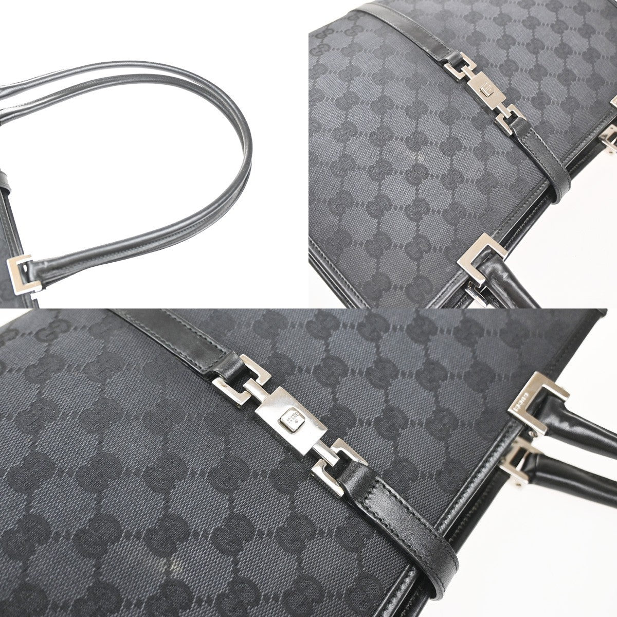 Gucci GG Pattern Jackie Shoulder Tote Bag Canvas Leather Black Italy 79SA077